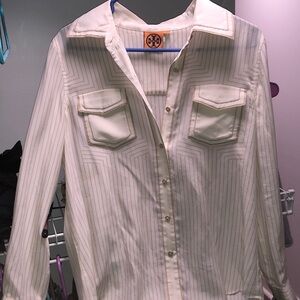 Tory Burch women’s size small striped silk button down long sleeve blouse